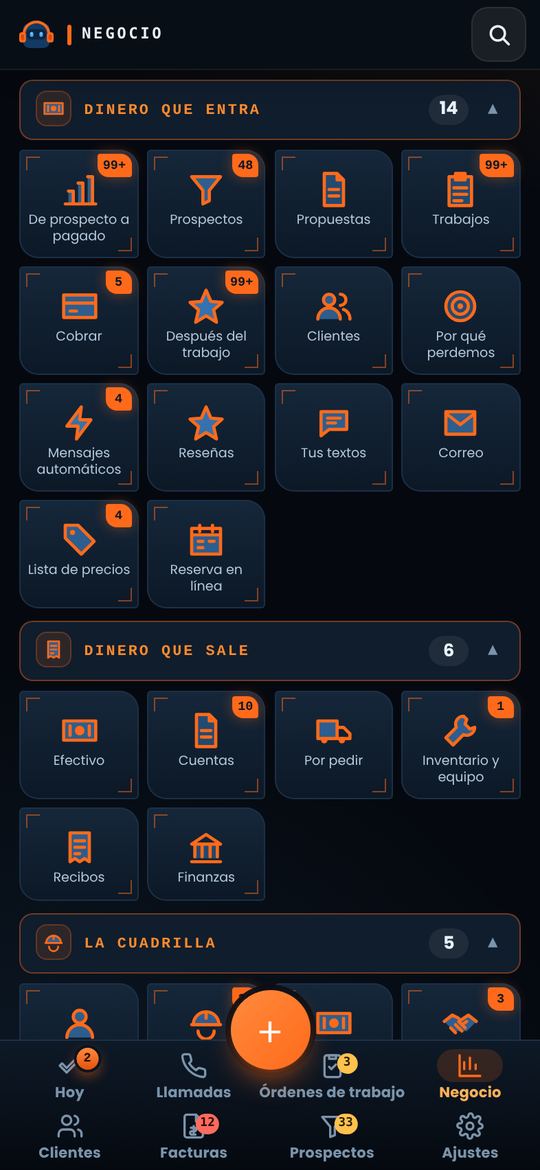 La pantalla Negocio